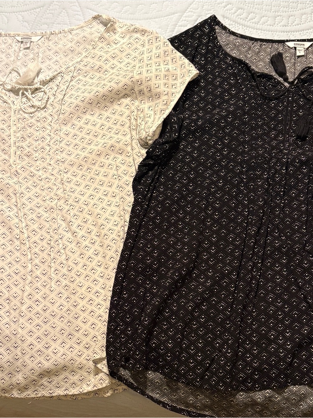 Sonoma Short Sleeve Peasant Duo Blouses in Cream and Black -2 Tops both-Size L